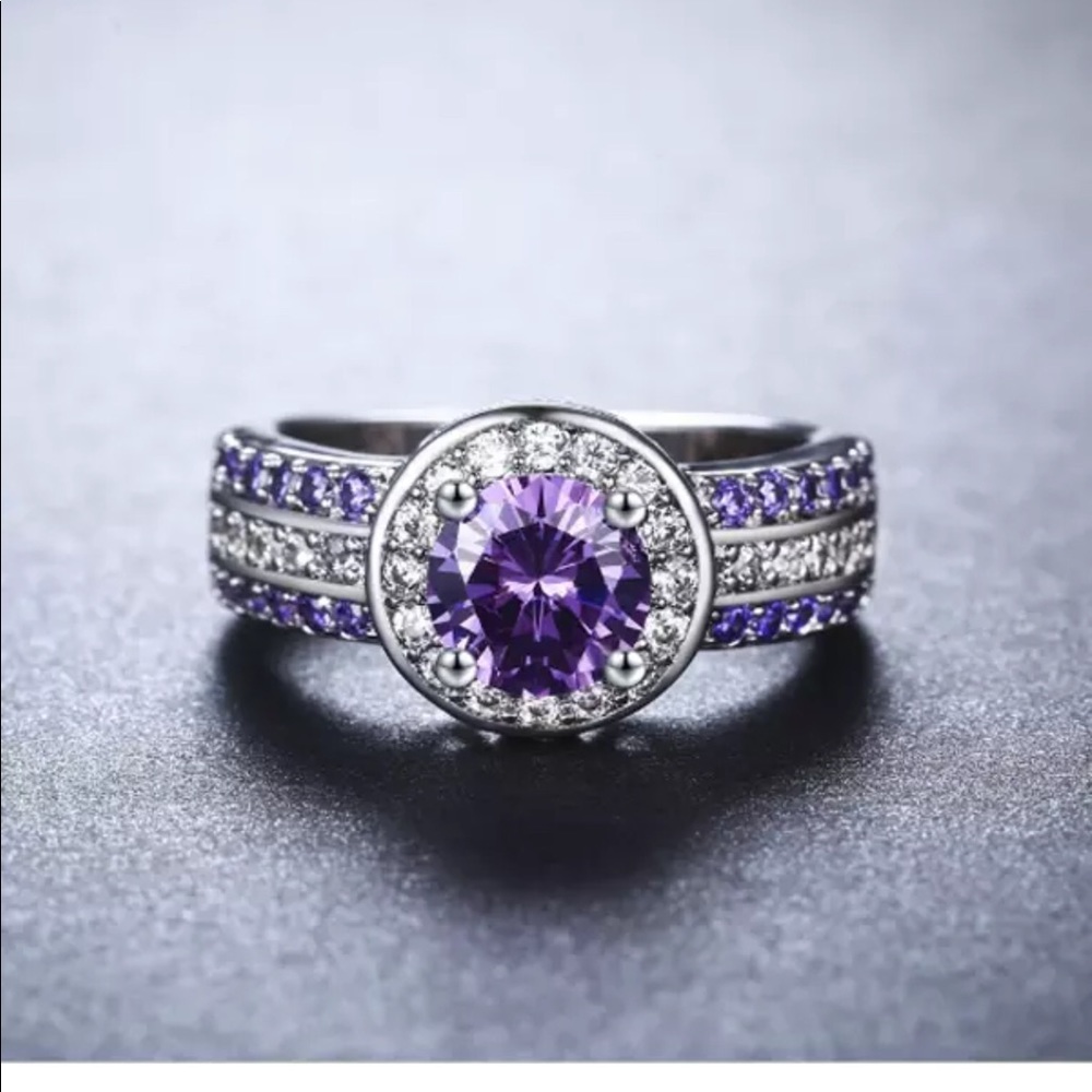 925sterling Silver Stamped Round Cut Amethyst Ring - Picture 2 of 5